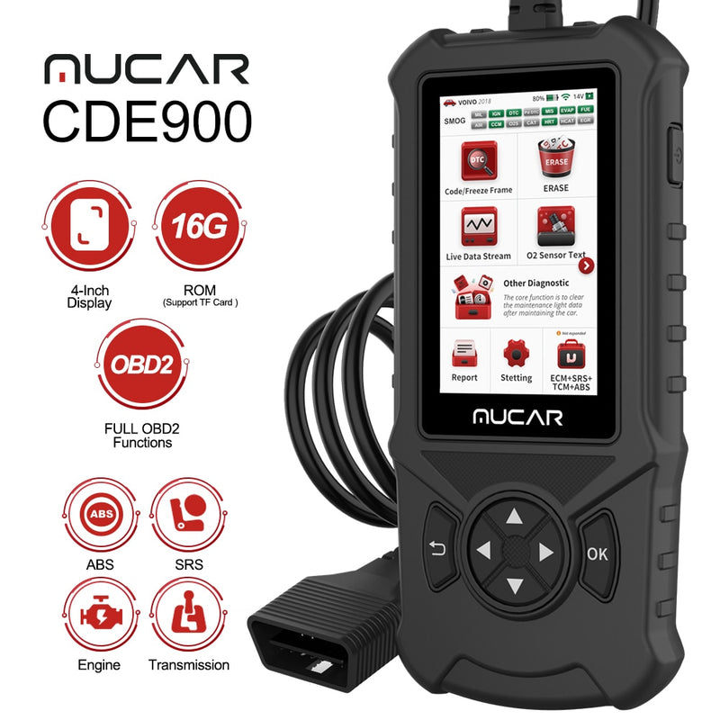 MUCAR CDE900 OBD2 Car Diagnostic Tool Engine TCM ABS SRS System Auto Car Code Reader for Mechanics Scanner Lifetime Free Upgrade