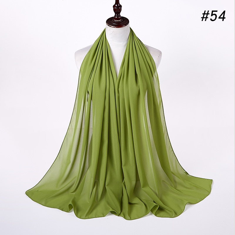 Hijab Scarf 72*175cm Plain Chiffon Scarves For Women Muslim Fasion Islam Clothing Headscarves Shawl For Ladies Headwrap Ramadan