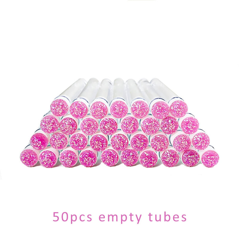 50pcs Reusable Eyelash Brush Tube Disposable Eyelash Wands Eyebrow Brush Replaceable Dust-proof Sparkling Broken Diamond Bottom