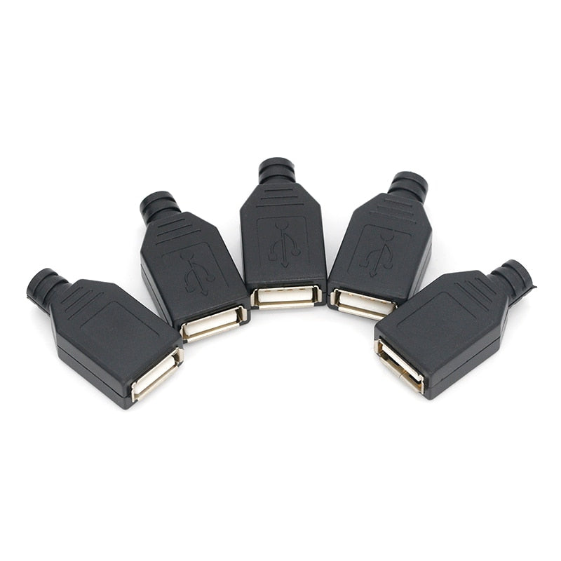 10pcs Type A Male Female USB 4 Pin Plug Socket Connector With Black Plastic Cover Type-A DIY Kits