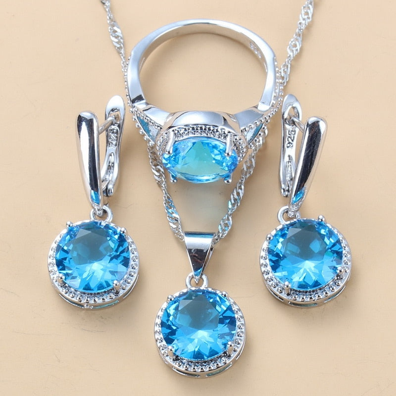 2022 Sell Well Wedding 925 Mark Jewelry Sets Black Zircon Dangle Earrings And Necklace Ring 3 Piece Set women Trendy Costume