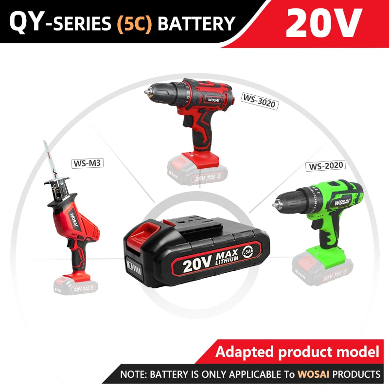 WOSAI Rechargeable Battery 12V 20V Lithium-Ion Series Cordless Drill/Saw/Screwdriver/Wrench/Angle Grinder Brushless Power Tools
