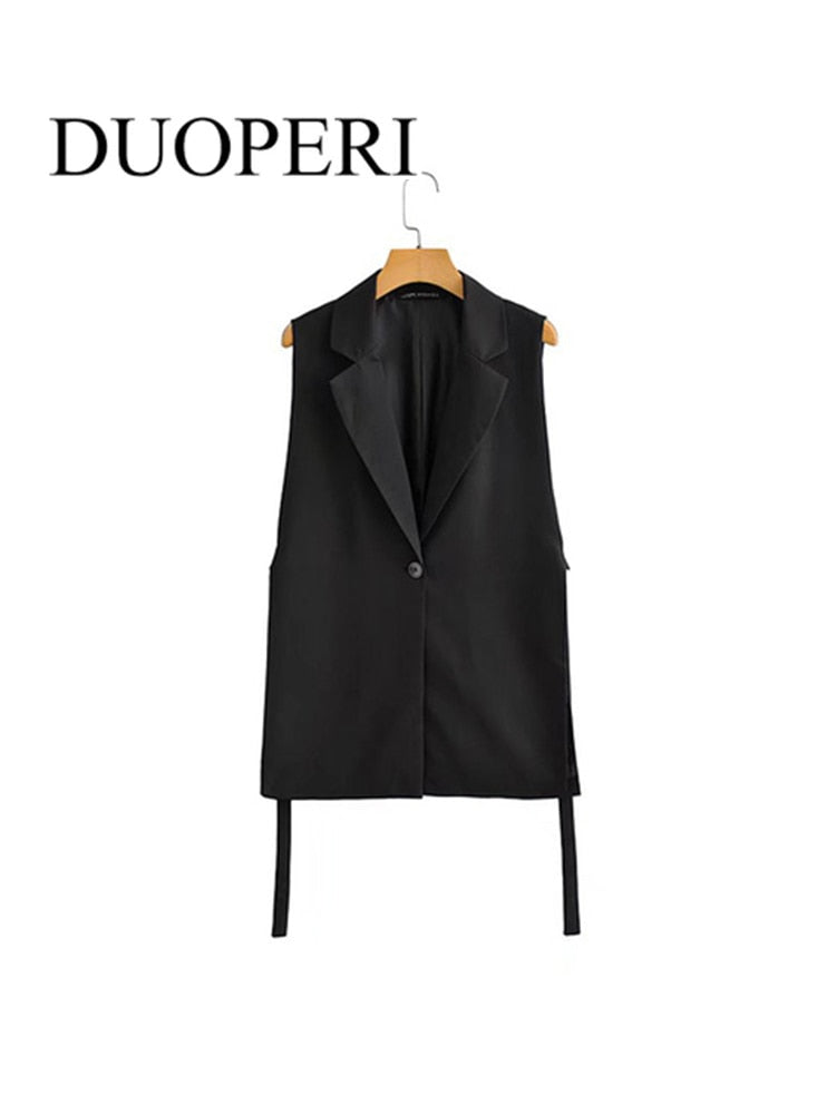 DUOPERI Jacket Women Blazer Gilet Sleeveless Vest Fashion Casual Streetwear Woman Waistcoat Tops veste femme