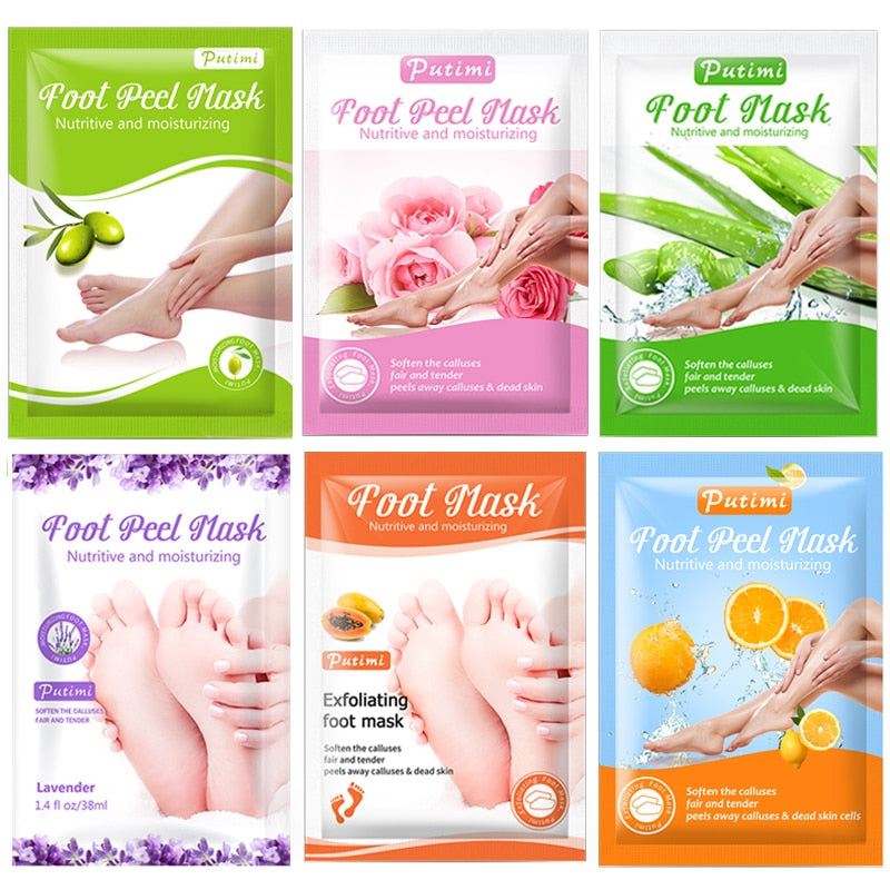 PUTIMI 6packs Exfoliating Foot Mask Feet Peeling Mask Spa Socks Smooth Dead Skin Remover Moisturizing Whitening Foot Mask