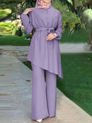 Women Autumn Blouses ZANZEA Fashion Muslim Sets Long Sleeve Turkish Blouses Pants Abaya Solid Islamic Clothing 2PCS Oversized
