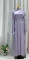 Muslim Fashion Women Islamic Satin Dress Hijab Arabic Pleated Abaya Dubai Balloon Sleeve with Ribbon Eid Mubarak Turkish Dresses