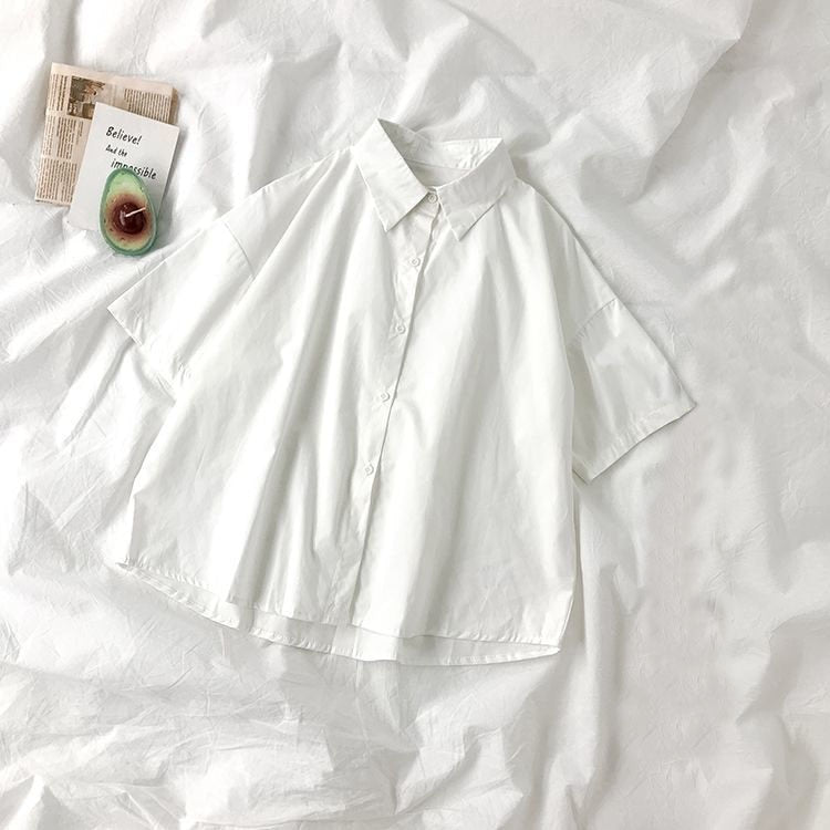 DAYIFUN White Shirts Women with Tie Japanese Style Preppy Students BF Oversized Blouse Simple Solid Loose Summer Top  L3204