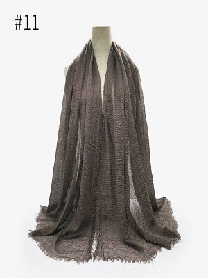 Pleated Plain Hijab Scarf Muslim Women Cotton Crinkle Headband Veil Scarves 2021 Fashion Islamic Headscarf Head Wraps Turban