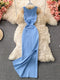 ALPHALMODA 2021 Summer Hollow Out Twisted Back Sleeveless High Slit Sexy Women Knitted Dress Solid Color Feminine Mid-calf Dress
