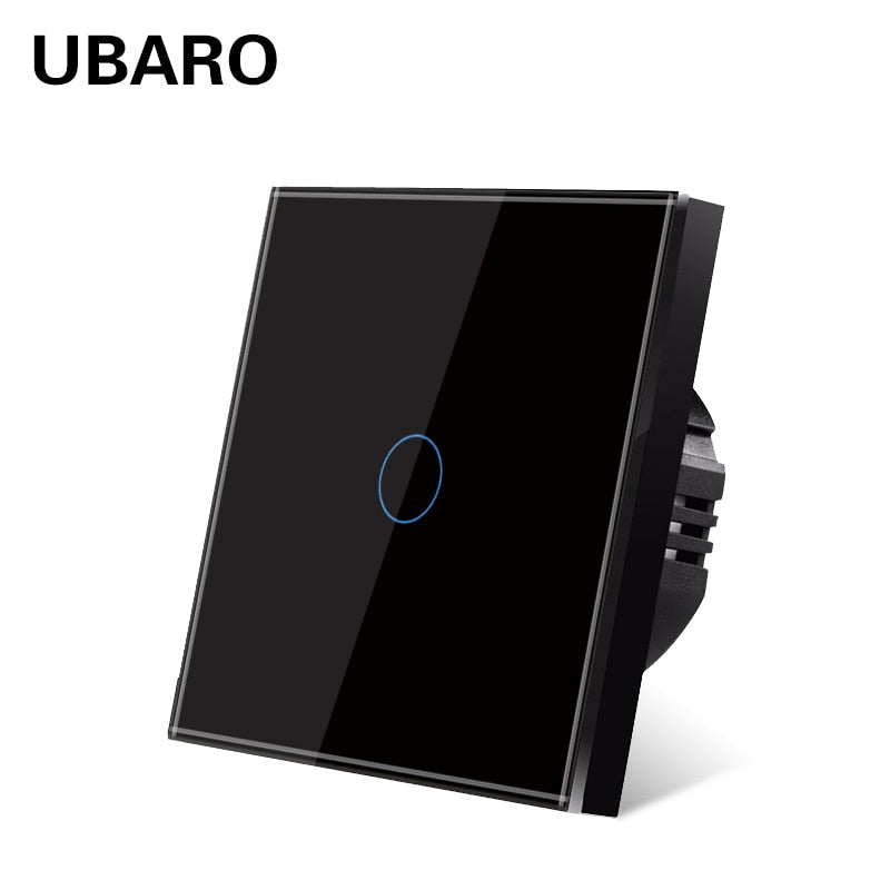UBARO Eu AC100-240V Tempered Black White Crystal Glass Touch Switch Panel Wall Light Sensor Button 1/2/3 Gang 10A Interruptor