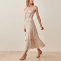 Dresses For Women 2022 Elegant Vintage Floral Dress Frill Sweetheart Neck Sleeveless Strap Tie Ruffle Hem Summer Beach Dress