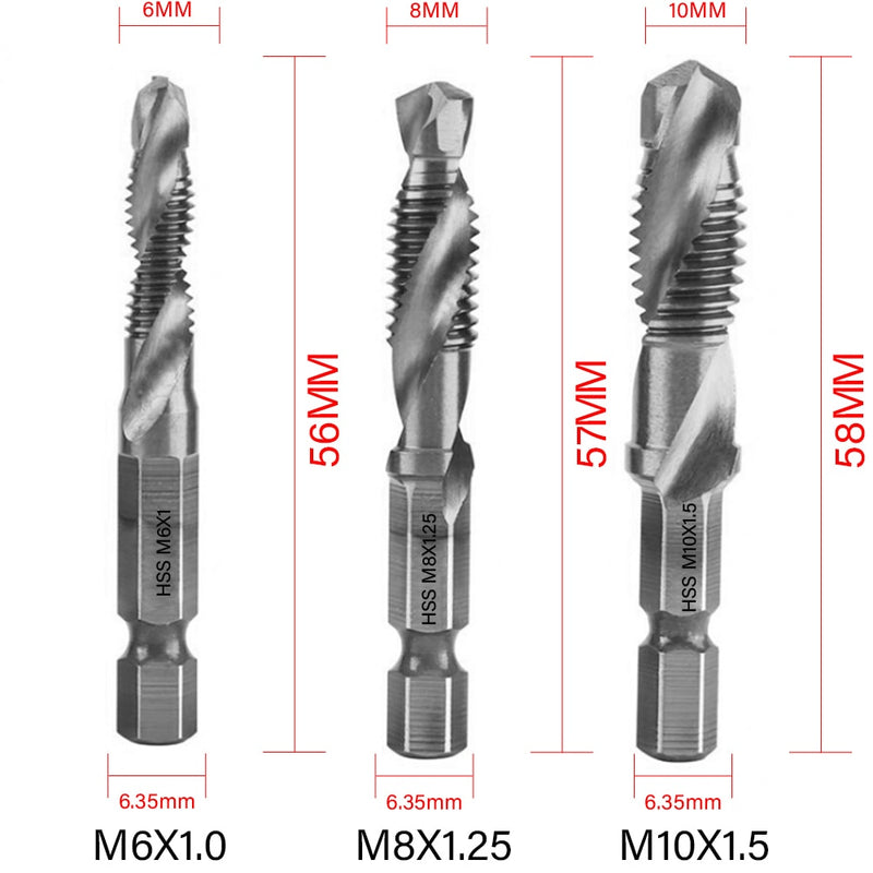 1/6Pcs Tap Drill Bit Set Hex Shank Titanium Plated HSS Screw Thread Bit Screw Machine Compound Tap M3 M4 M5 M6 M8 M10 Hand Tools