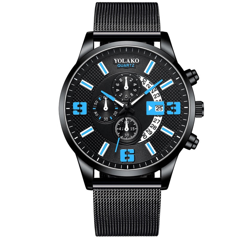 2022 Watches Mens Fashion Calendar Watch Men Business Stainless Steel Mesh Belt Quartz Wrist Watch Male Clock relogio masculino