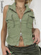 Sweetown Pockets Cargo Jacket Vest Female Stitching Shirring Drawstring Y2K Waistcoat Zip Up Casual Streetwear Corset Tanks
