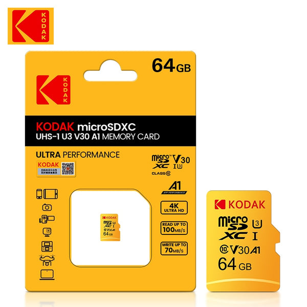 Original Kodak Micro SD Card 128GB Class10 Memory Card 64GB Microsd Flash Drive Card 256GB 32GB V30 U3 cartao de memoria