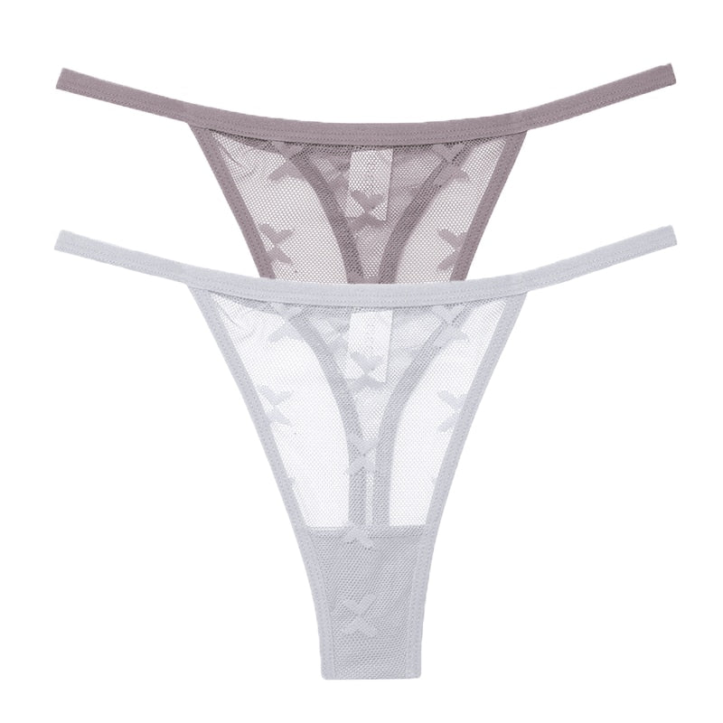 2PCS/Set Mesh Transparent Thong Women Panties Underwear Women Seamless G-String Female Underpants Intimates Lingerie S-XL