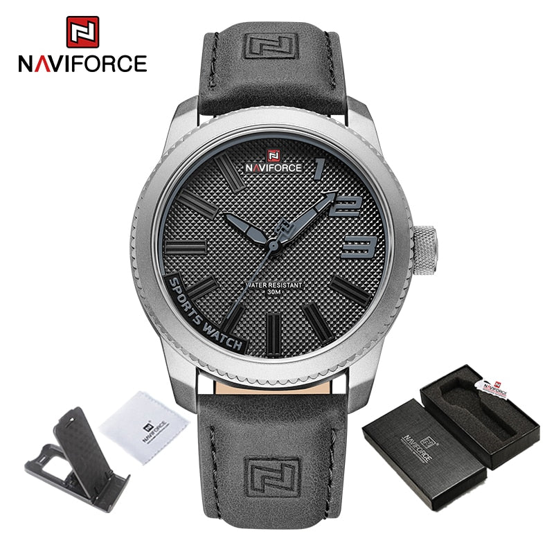 NAVIFORCE Male Wrist Watches Military Sports Anti-shock Waterproof Leather Strap Men Watch Fashion Green Clock Relogio Masculino