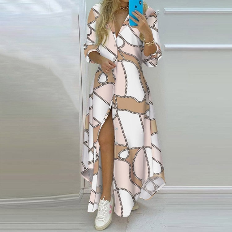 2022 New Long Shirt Dress Women Single Breasted Button Lapel Long Sleeve Dress Spring Summer Letter Print Oversized Robe Dresses