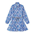 2022 Fashion Women Pleated Dress Party Drawstring Dresses Long Sleeve Female Street Outfit Floral Printed Elegant Casual Summer