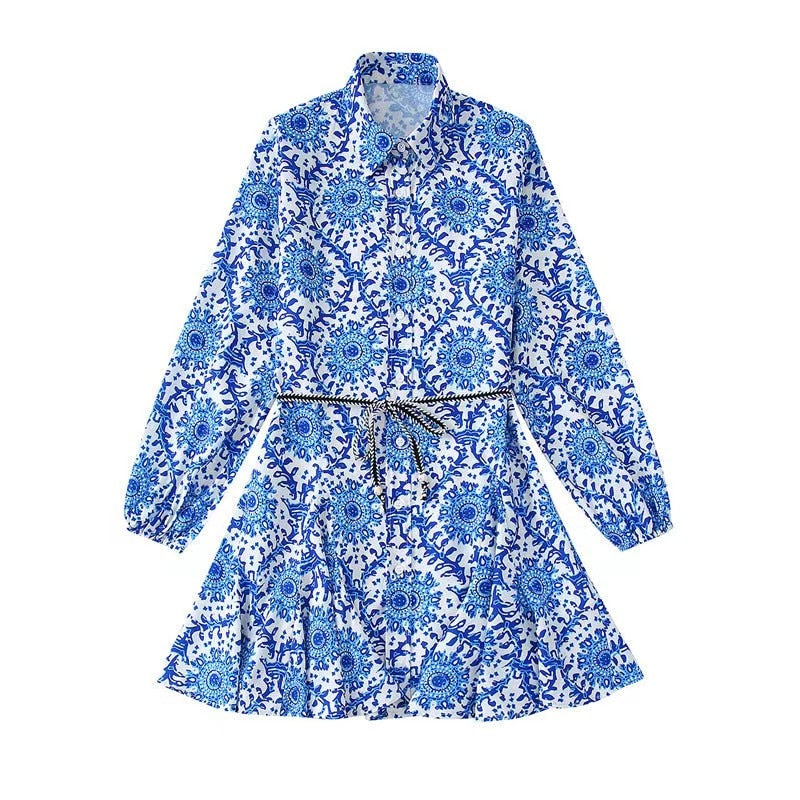 2022 Fashion Women Pleated Dress Party Drawstring Dresses Long Sleeve Female Street Outfit Floral Printed Elegant Casual Summer