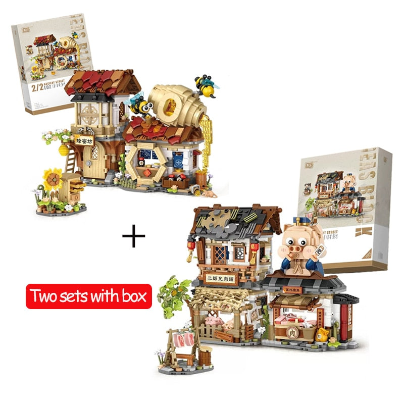New LOZ Creative Sea Fish Food House Model Building Block MOC Retail Store With Figure Dolls Bricks Sets Boys Toys Kids Gifts