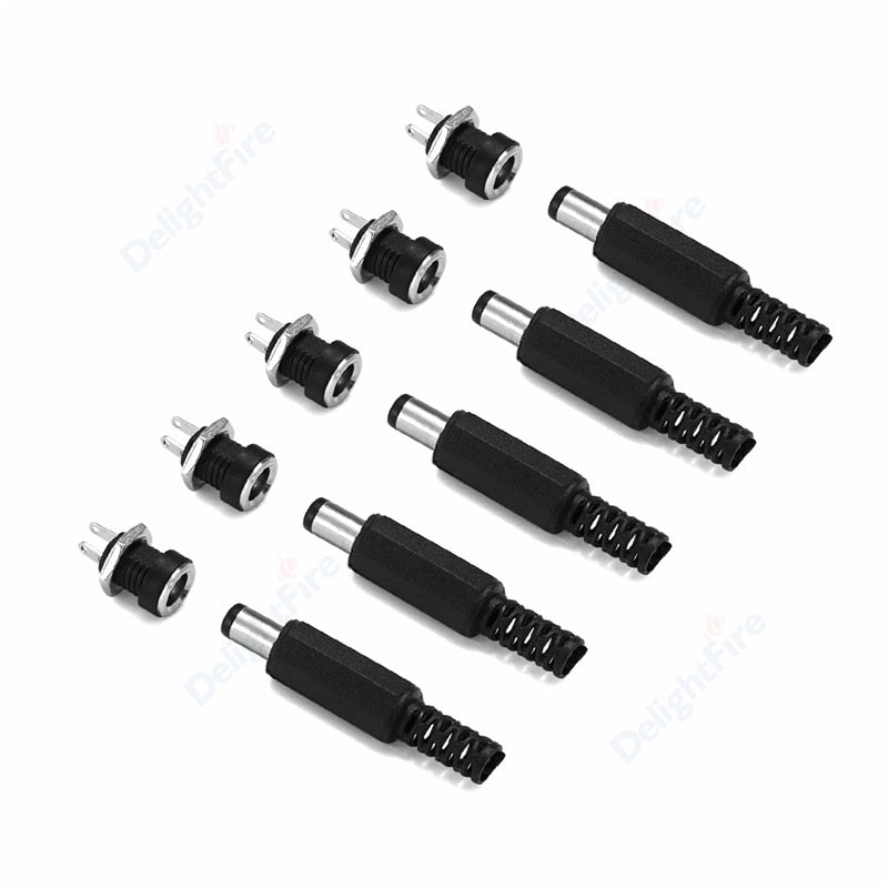 12V 3A 5.5mm 2.1mm Plug Socket DC Connectors DC Power Socket Male Female Jack Screw Nut Panel Mount DC Power Adapter Connector