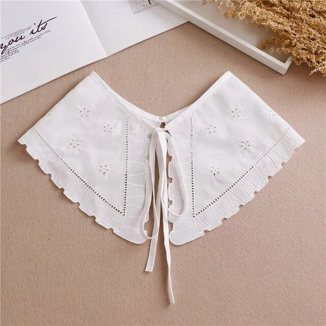 Linbaiway 2022 Lace Chiffon Doll Fake Collar Ladies Shawl Wrap Removable Detachable Embroidered False Collar Clothes Accessory
