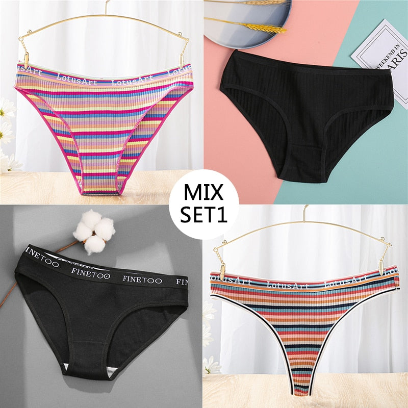 FINETOO 3Pcs/Set Colorful Stripes Panties Women&