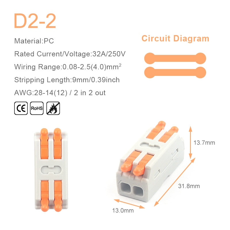 Mini Quick Wire Conductor Connector Universal Compact 2/3 Pin Splicing Push-inTerminal Block 1 in multiple out with fixing Hole