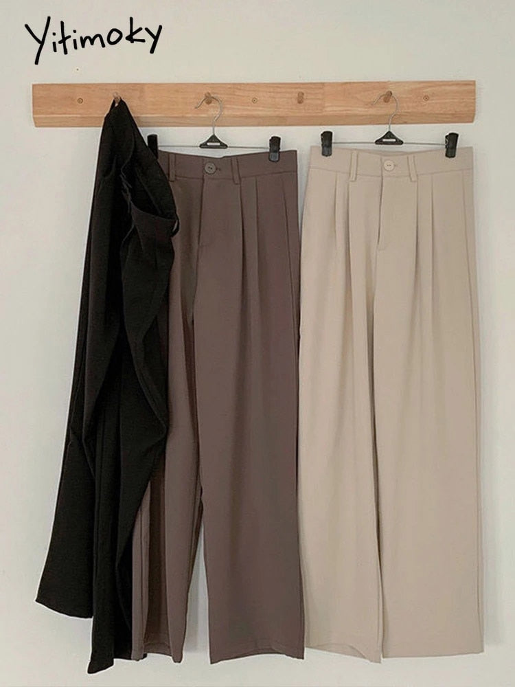 Yitimoky 2022 Fall Pants Women Korean Style Casual High Waist Korean Fashion Office Ladies Elegant Black Straight Suit Trousers