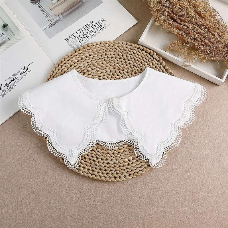 Linbaiway 2022 Lace Chiffon Doll Fake Collar Ladies Shawl Wrap Removable Detachable Embroidered False Collar Clothes Accessory