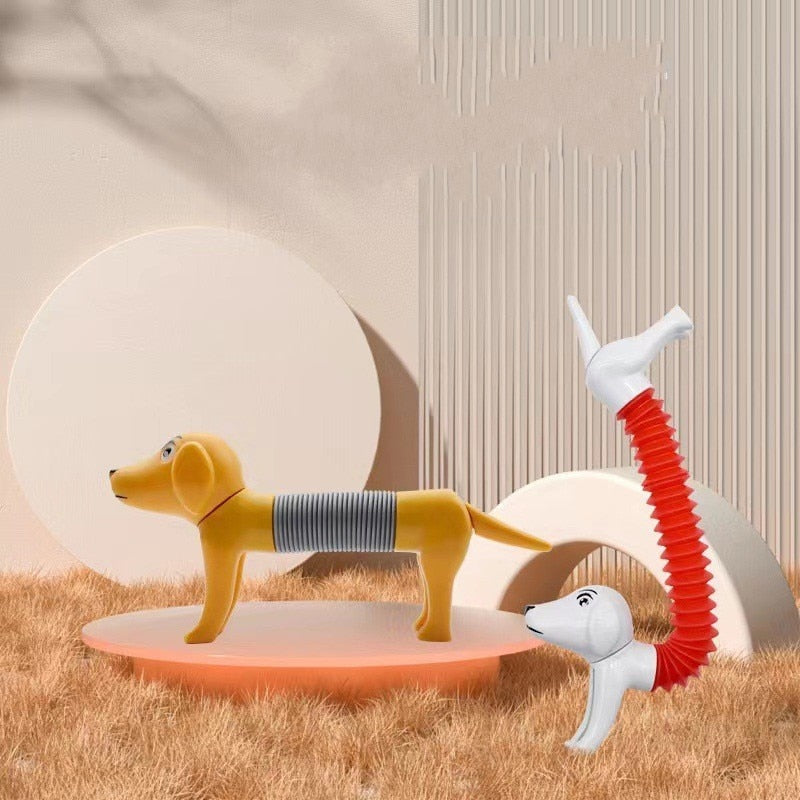 1- 4Pcs Novelty Spring Dog Pop Tubes Sensory Toy Stress Relieve Bellows Toys For Adult Kids Anti-stress Squeeze Toys Gifts