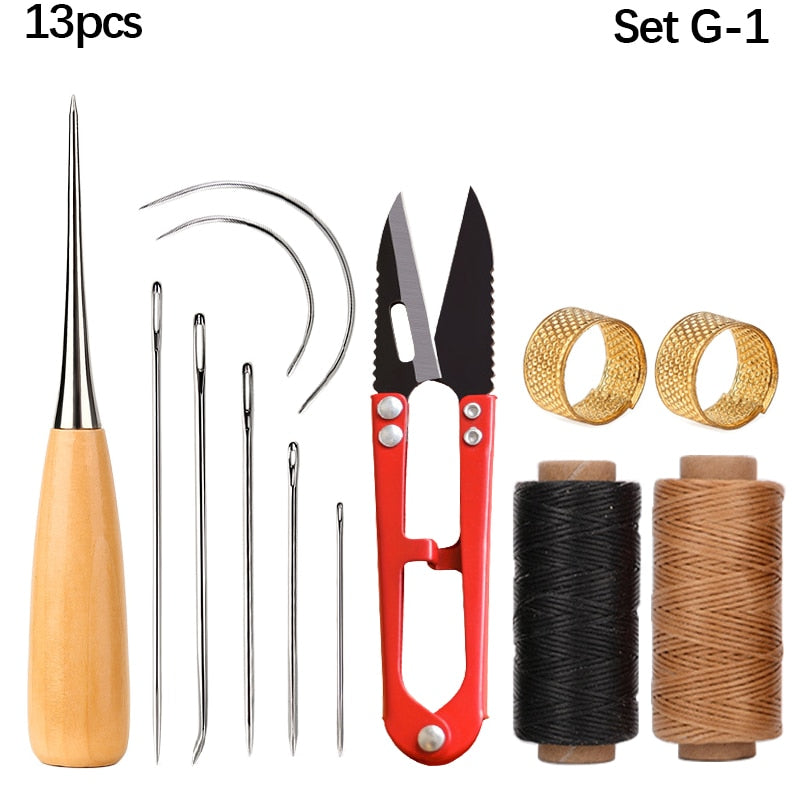 Leather Craft Sewing Kit Waxed Thread Hand Quilting Needles Sewing Awl for Beginner Leather Upholstery Repair, Stitching, Sewing