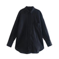 PB&amp;ZASpring 2022 Women&#39;s Versatile Long Sleeve Lapel Front Patch Pockets Side Slit Hem Buttoned Closure Linen Shirt