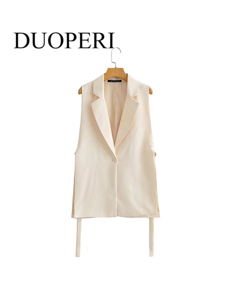 DUOPERI Jacket Women Blazer Gilet Sleeveless Vest Fashion Casual Streetwear Woman Waistcoat Tops veste femme