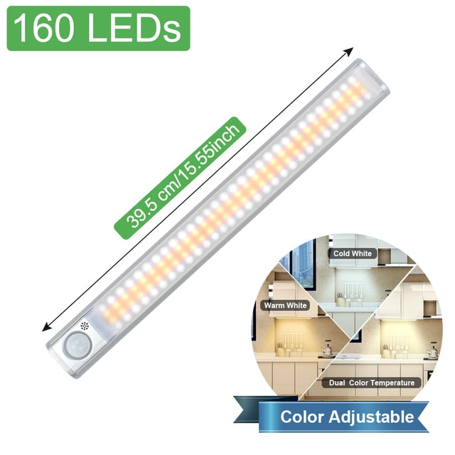 LED Closet Light 160 LEDs Lamp with Motion Sensor Light Kitchen Lighting USB Rechargeable Under Cabinet Lights for Bedroom