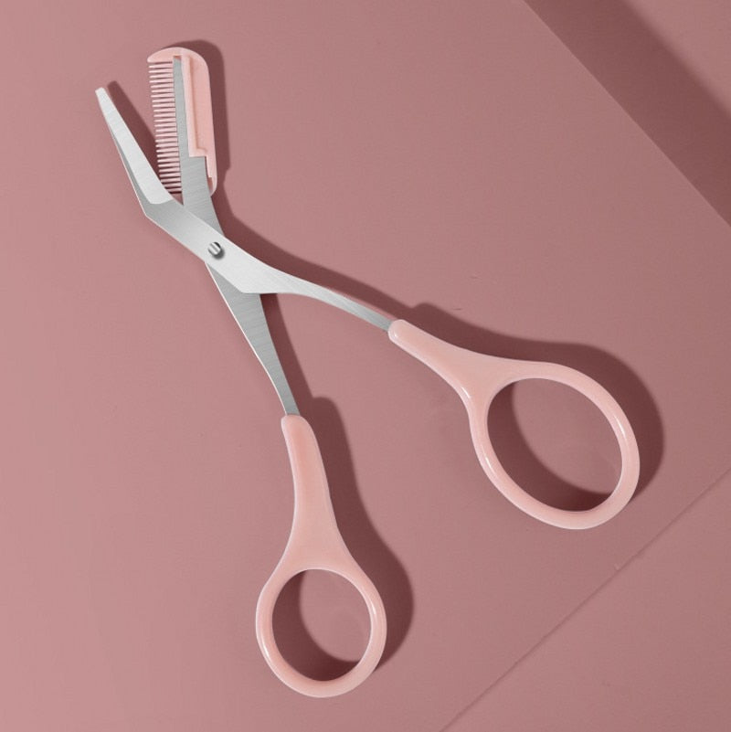 Eyebrow Trimmer Scissors Comb Stainless Steel Brow Hair Scissors Clips Shaping Razor Grooming Trimmer 1Pcs Makeup Accessories