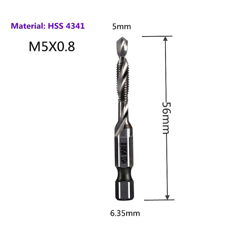 1-6pc M3 M4 M5 M6 M8 M10 Tap Drill Bits 1/4 Hex Shank Machine Hand Taps Titanium Coated HSS Drilling Tap Bits Thread Screw Tools