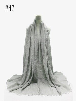 Pleated Plain Hijab Scarf Muslim Women Cotton Crinkle Headband Veil Scarves 2021 Fashion Islamic Headscarf Head Wraps Turban