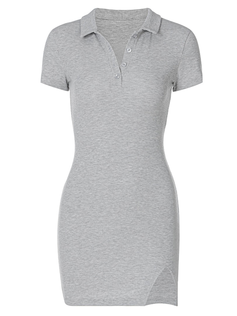 Hugcitar 2021 Short Sleeve Slit Sexy Mini Dress Summer Women Fashion Streetwear Outfits Cute Solid Y2K Party Clothing