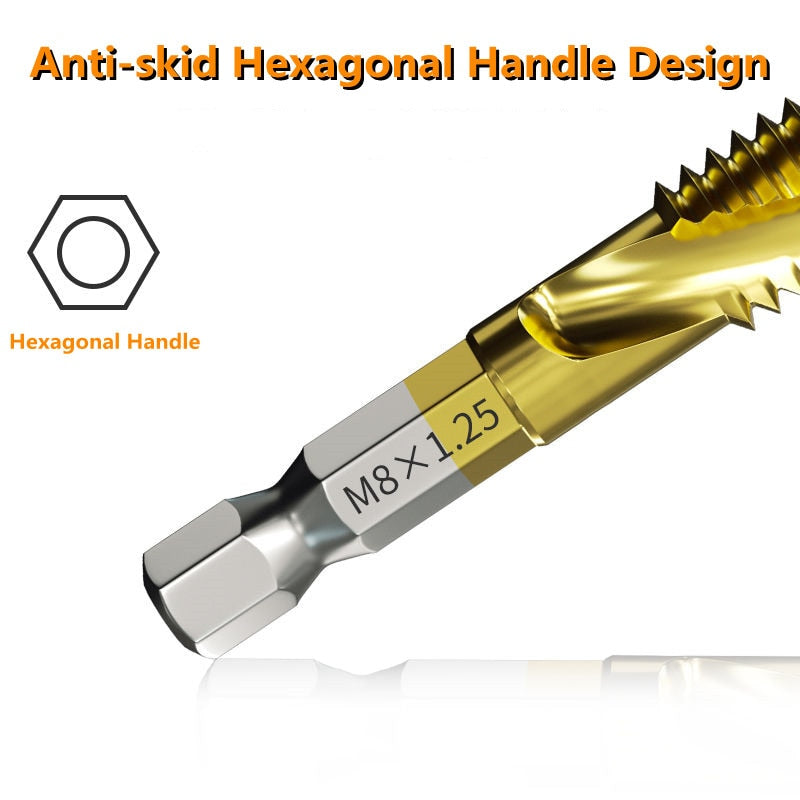 1-6pc M3 M4 M5 M6 M8 M10 Tap Drill Bits 1/4 Hex Shank Machine Hand Taps Titanium Coated HSS Drilling Tap Bits Thread Screw Tools