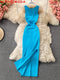ALPHALMODA 2021 Summer Hollow Out Twisted Back Sleeveless High Slit Sexy Women Knitted Dress Solid Color Feminine Mid-calf Dress