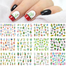 12 Designs Nail Stickers Set Mixed Floral Geometric Nail Art Water Transfer Decals Sliders Flower Leaves Manicures Decoration