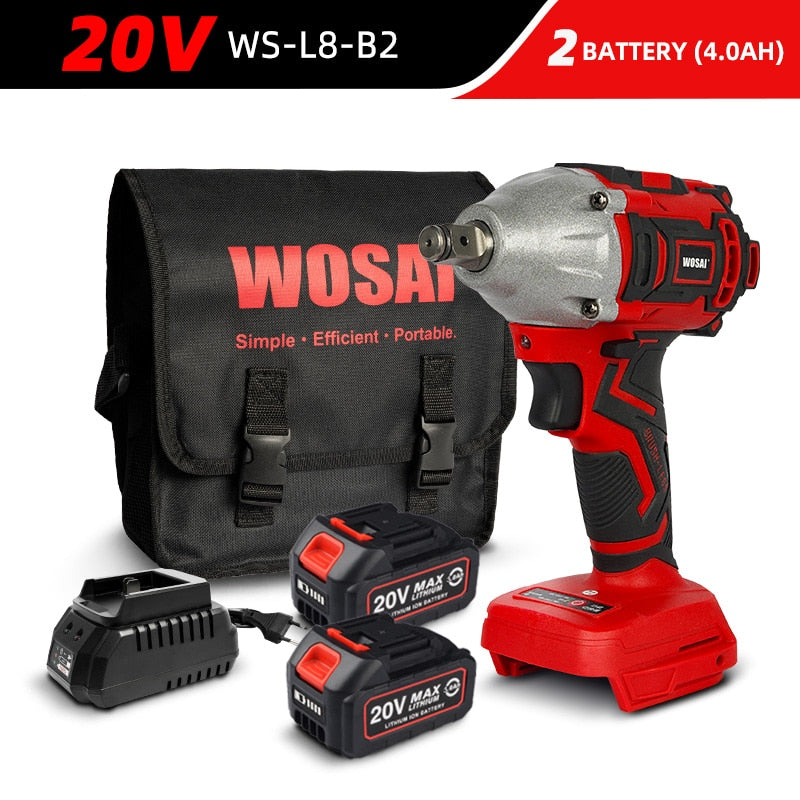 WOSAI 20V Cordless Brushless Electric Wrench Impact Wrench Socket Wrench 320N.m Li-ion Battery Hand Drill Installation