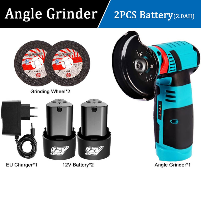 12V Brushless Angle Grinder 2PCS Lithium Battery 500W 19500Rpm Cordless Mini Polishing Machine Diamond Cutting Grinder