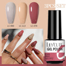 LILYCUTE 3 PCS Gel Nail Polish Set Nude Pink Glitter Sequins Matte Effect Gel Long Lasting Base Top Coat Nail Art Design Hybrid