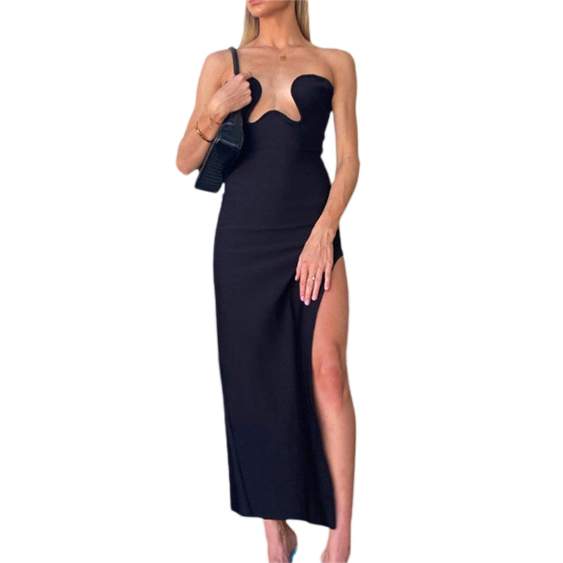 Summer Women Satin Silky Spaghetti Strap Split Long Dress Elegant Sleeveless Backless Club Party Beach Sexy Vestito 2021