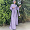 Muslim Fashion Women Islamic Satin Dress Hijab Arabic Pleated Abaya Dubai Balloon Sleeve with Ribbon Eid Mubarak Turkish Dresses
