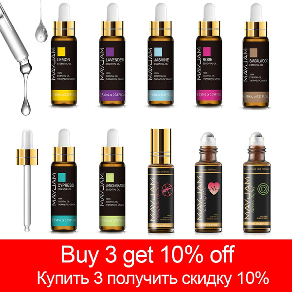 10ml Pure Plant Essential Oil For Humidifier Diffusers Mint Lavender Tea Tree Rose Vanilla Sandalwood Jasmine Pure Nature Oil