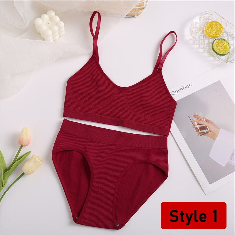 2PCS/Set Women Seamless Bra Panties Set Sexy Stretch Sport Bra Thong Briefs Style Panty Bralette Crop Top Intimates Lingerie Set